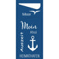 A blue, rectangular sign with white text like "Sea", "Moin", and "Time Out", along with a seagull and an anchor - perfect for beach holiday flair. Fits perfectly with SACCHETTO 190x85 mm - More Joy from Duni GmbH, also available as a pack (100 pieces).