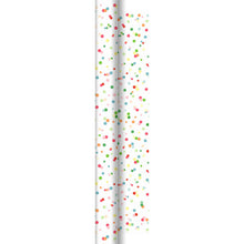 The Dunicel roll 40x0.90m Happy Bubbles by Duni GmbH is a roll with colorful dot paper - ideal for craft projects or room decorations - standing upright against a white background.