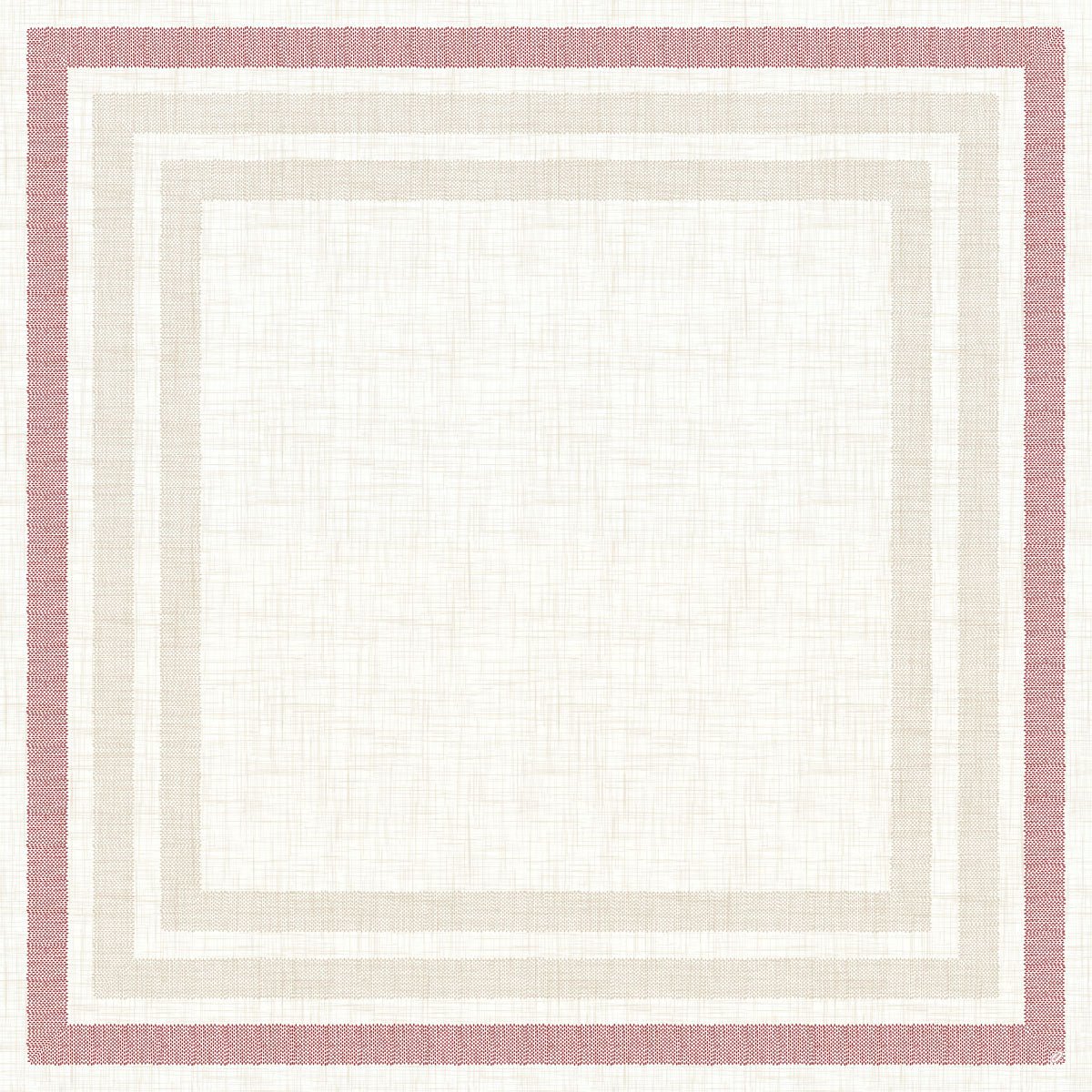 The Dunicel table cover 84x84 cm Rigato bordeaux by Duni GmbH features a square, cream-colored, textured center with thin beige, thicker light beige, and muted pink edges inspired by Rigato bordeaux. Package: 20 pieces. Ideal for versatile applications.