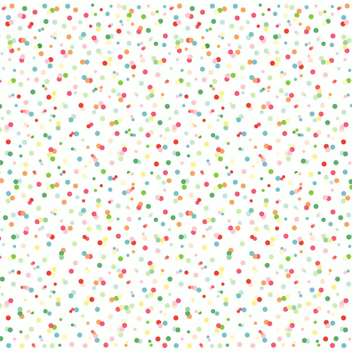 A white background with small dots in green, red, pink, yellow, and blue creates a lively polka dot pattern that is reminiscent of the Dunisilk Happy Bubbles napkins (84x84 cm, 20 pieces) by Duni GmbH.