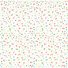A white background with small dots in green, red, pink, yellow, and blue creates a lively polka dot pattern that is reminiscent of the Dunisilk Happy Bubbles napkins (84x84 cm, 20 pieces) by Duni GmbH.