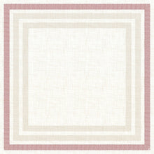 The Dunicel tablecloth 84x84 cm Rigato bordeaux from Duni GmbH has a white center, light beige and light gray edges, and an outer dusty pink border Rigato bordeaux 60116 on a textured background. Pack of 100 pieces.