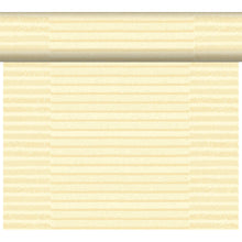 A partially unrolled roll of the DC-Tete a Tete 0.4x24m Tessuto cream from Duni GmbH showcases its light yellow, subtly striped texture that creates an elegant, soft layered look reminiscent of high-quality fabric - a stylish table decor in a package.