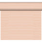 The DC-Tete a Tete 0.4x24m Tessuto dusty pin from Duni GmbH features a light peach-colored background with horizontal, textured stripes in various peach and beige tones, inspired by high-quality fabric. The patterns are evenly distributed across the elegant table decoration roll.