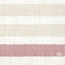 The Duni GmbH Zellt.-Serv.33 3-ply 1/4 Rigato bordeaux napkins have three horizontal bands with small, evenly distributed dots - two beige, one bordeaux - with faint grid lines and a small red "DUNI" oval in the lower right corner. Pack of 250 pieces.