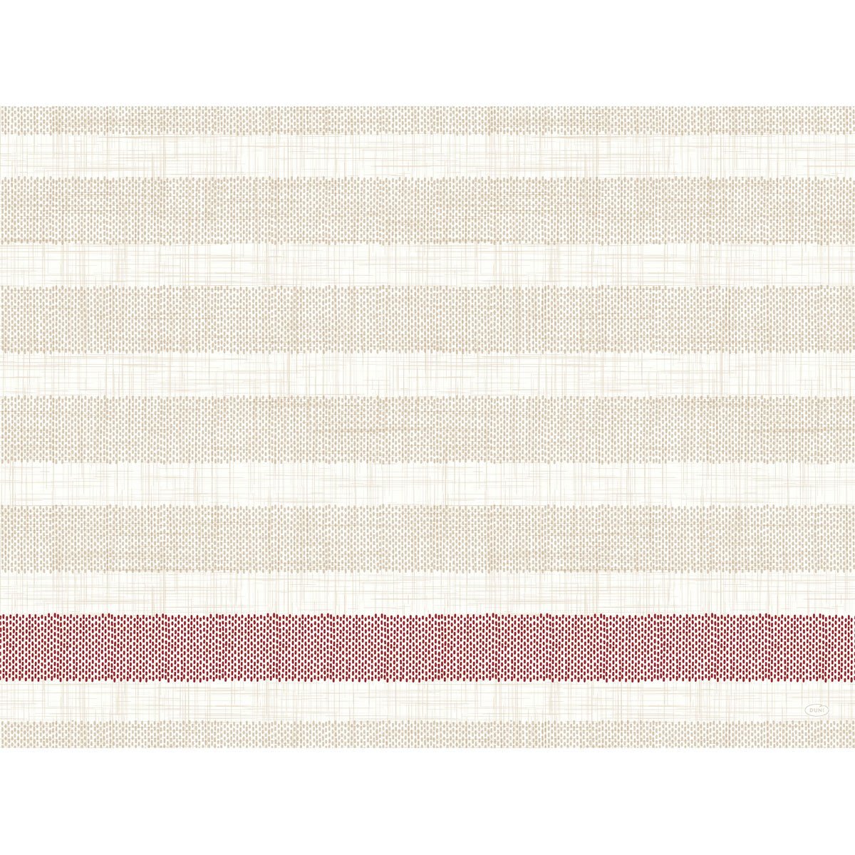 A woven fabric pattern with light beige and cream horizontal stripes and a burgundy stripe, reflecting the elegant look of the Duni GmbH Bio-Dunicel-Sets 30x40 Rigato Bordeaux placemats (pack of 100 pieces) with a coarse, repeating texture.