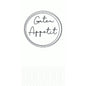 A black circular outline frames the handwritten "Guten Appetit" on white, below a subtle dot pattern - ideal for high-quality 33 cm 2-ply 1/8-fold napkins Appetit white by Duni GmbH (pack of 300 napkins).
