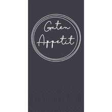 Dark gray, rectangular design with a circular double border and handwritten "Guten Appetit" in the middle, along with a subtle dot pattern - ideal for Duni GmbH Zellt.-Serv. 33 cm 2-ply 1/8-fold Appetit black napkins (Package: 300 napkins).