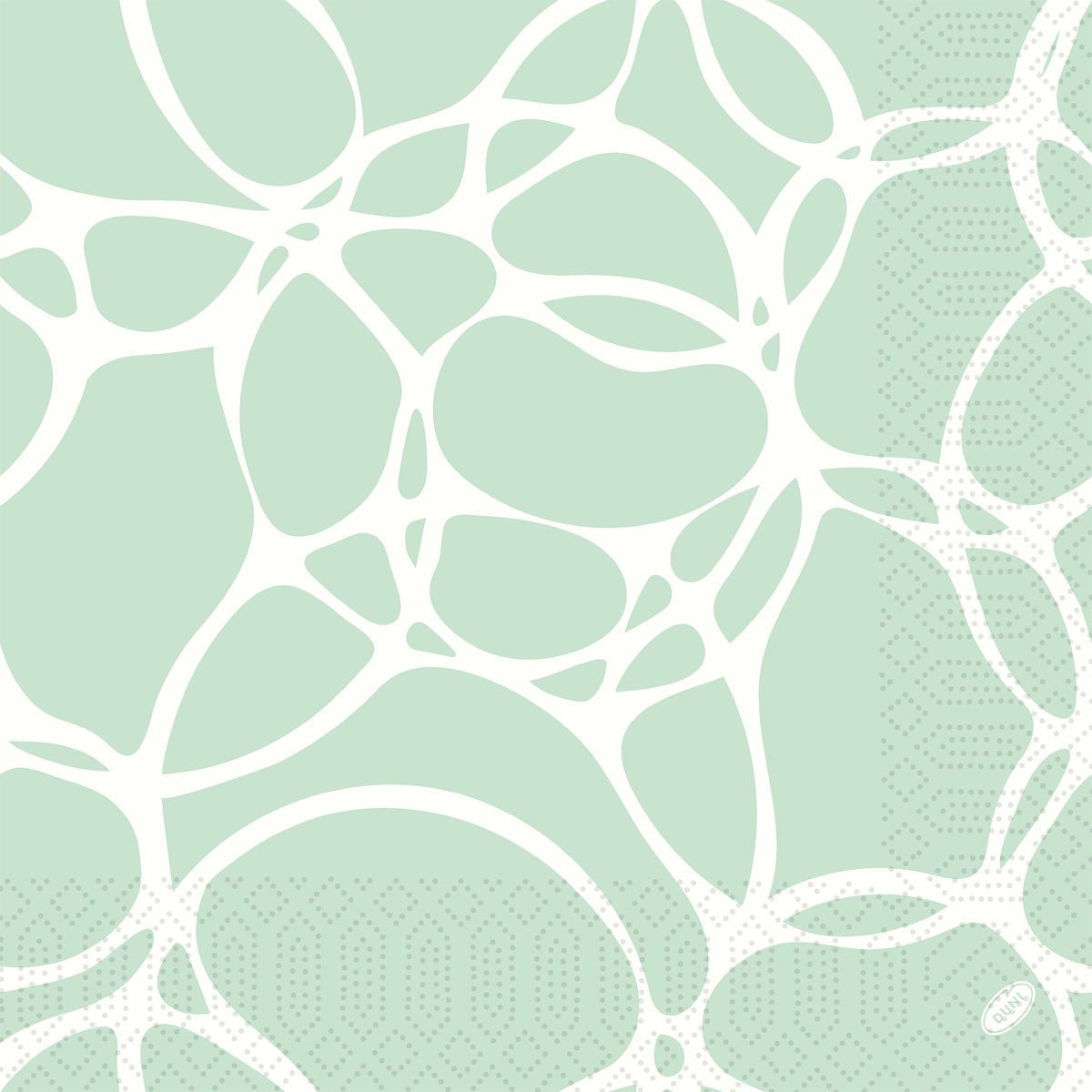 Abstract design with irregular white cell-like shapes and dots on an Ocean Mint background. Ideal for Duni GmbH napkins 40x40 cm 3-ply 1/4-fold, pack (250 pieces).