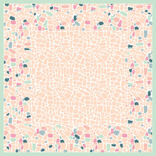 The Dunicel-Mitteld.84x84cm Ocean Pebbles 20P. from Duni GmbH features a mosaic tile pattern in peach, pink, teal, and mint green, forming a square frame with a light center and a colorful border - ideal for the set table (pack of 20 pieces).