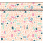 A roll of DC-Tete a Tete 0.4x24m by Duni GmbH features a weather-resistant, modern abstract mosaic pattern in pastel pink, peach, teal, mint green, and cream with white edges and irregular shapes.