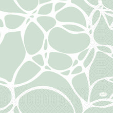 Abstract design with large, irregular white shapes on a light green background and dotted patterns. "Duni" is at the bottom right - ideal for Duni GmbH napkins 33 cm 3-ply 1/4-fold Ocean Mint paper napkins, pack (250 pieces).
