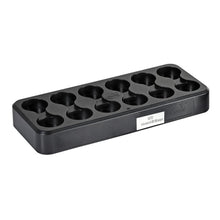 The Duni GmbH LED charging station, spare part for various models | Carton (1 piece), is a black plastic charging station with ten round slots and a white label on the front right side, depicted on a simple white background.