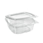 The rPET Deli Hinged Transparent from Duni GmbH is a clear, rectangular food container with a hinged lid. It is made from recycled PET and features ribbed sides and edges for environmentally friendly and secure food storage.