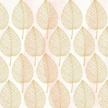A seamless pattern of gold-edged leaves with detailed veins on white and pink accents adorns the Bio-Dunisoft napkins 40x40cm by Duni GmbH, creating a clean, decorative look that is ideal for eco-friendly use.