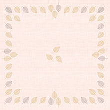 A square border with simple leaf patterns in light gold and gray frames a pale pink background. The Bio-Dunicel tablecloth 84x84cm Aspen from Duni GmbH (20 pieces) is stylish, environmentally friendly, and biodegradable.