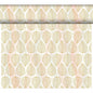 The Bio-Dunicel Tete-a-Tete table runner 0.4x24m from Duni GmbH features a repeating leaf pattern in gold, orange, and beige on a light background, arranged in vertical rows, giving your space an eco-friendly and stylish touch.