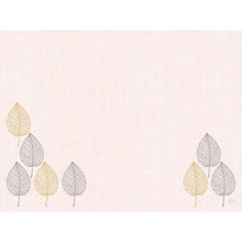 A pale pink textured background with gold and black bordered leaves in the lower corners - ideal for highlighting the Bio-Dunicel sets 30x40 Aspen | Pack (100 pieces) by Duni GmbH. The center is empty for additional emphasis.