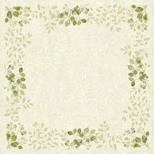 A light beige background with a subtle paisley pattern and green paisley leaves at each corner evokes the eco-friendly charm of the Bio-Dunicel table cover 84x84cm (20 pieces) by Duni GmbH, biodegradable and stylish for any setting.