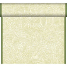 A wallpaper roll with a light green and cream paisley pattern, bordered by vertical green edges, is ideal for combining with the Duni GmbH Bio-Dunicel Tete-a-Tete table runner 0.4x24m.