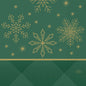 The Duni GmbH napkins 33x33 3-ply 1/4 Rhombus green have a green background with golden snowflakes, stars, geometric accents, a horizontal golden line, and an oval Duni logo - ideal for festively set tables. Package: 250 pieces.