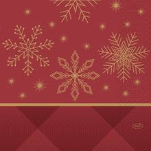 With a festive red-golden snowflake design, separated by a golden stripe from a burgundy diamond pattern, the napkins 33x33 3-ply 1/4 Rhombus burgundy (250 pack) from Duni GmbH are ideal for the holiday ambiance.