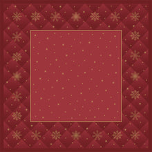 A red square with a golden border and Christmas snowflakes - ideal for using your Duni GmbH Bio-Dunicel tablecloth 84x84cm Rhombus bordeaux (20 pieces) as a sustainable table covering for the holidays.