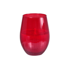 The candle holder Ritz by Duni GmbH is a red, ribbed glass (12.5 cm, Ø76 mm) that is ideal as an elegant table decoration. It has a round shape and is pictured with a matching candle against a white background. The package contains 1 piece.