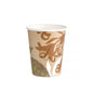 A single Duni GmbH paper cup WBC Garden, 240ml, with a colorful abstract floral design stands on a white background - an eco-friendly choice for environmentally conscious celebrations. Packaged as a pack (40 pieces).