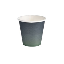 A single Duni GmbH paper cup WBC Urban, 180ml (pack: 40 pieces), with a white interior and a black to green gradient exterior, is seen against a white background.