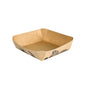 The Alga bowl square 115x115x39mm, brown from Duni GmbH is a square food bowl made of brown cardboard with slightly slanted sides and a printed outer design. The empty bowl is depicted against a white background.