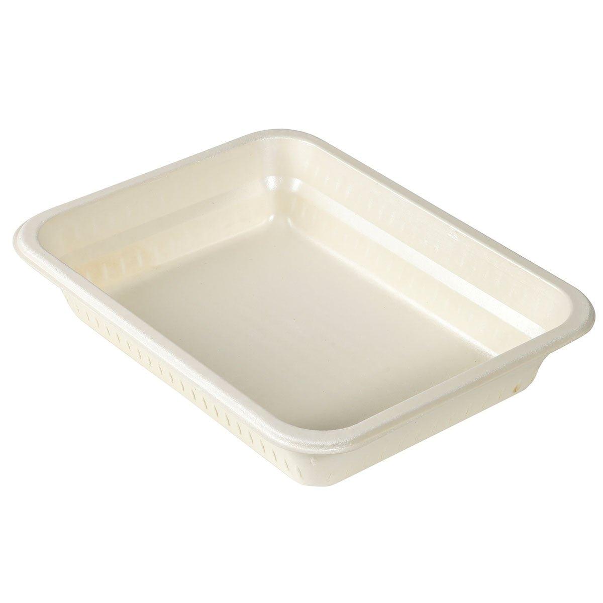 A rectangular, beige FIBER disposable bowl (227x178x45mm, natural) from Duni GmbH, made from biodegradable material, is displayed on a plain white background.