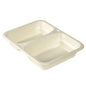 A beige, rectangular FIBER shell tray (227x178x45mm) from Duni GmbH, 2 compartments, made of environmentally friendly material - ideal for the catering industry - on a white background. Packaged as 1 box (package).