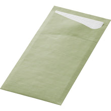 A pistachio green SACCHETTO 190x85 mm from Duni GmbH, a high-quality carrier bag in environmentally friendly packaging, pack of 100 pieces, on a white background with a partially visible white sheet.