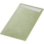 The SACCHETTO Bio D-Soft by Duni GmbH is a light green, textured, rectangular napkin with a pocket that holds a white napkin. Made from eco-friendly material, it serves as an eco-friendly bag for added sustainability.