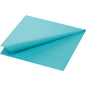 A Duni GmbH Zellt.Serv.33x33 3-ply 1/4 mint blue paper napkin (pack of 50 pieces) is folded diagonally to show the embossed edge patterns and the smooth central structure.