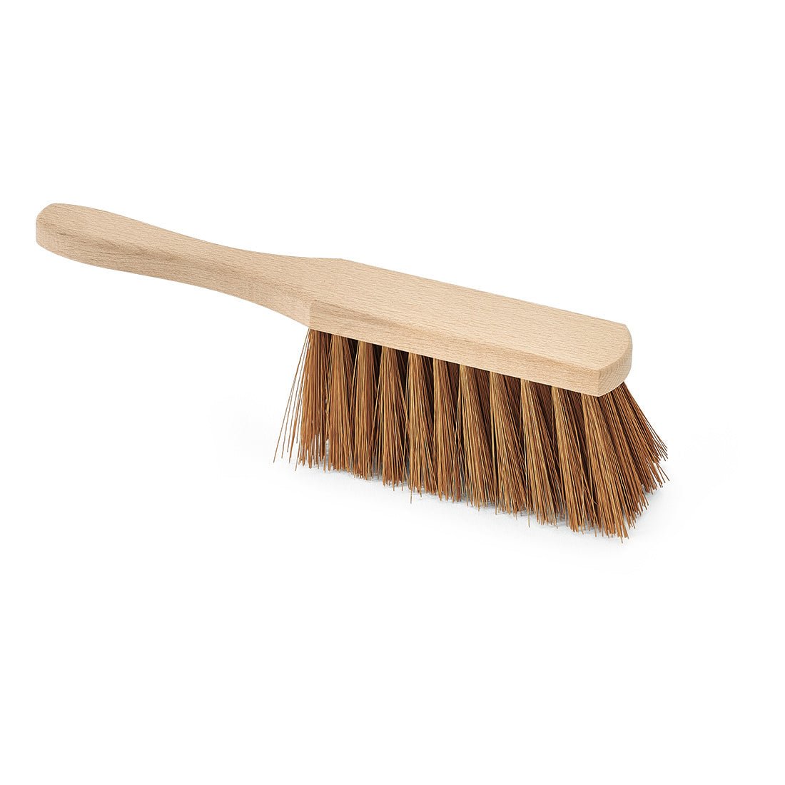 The Nölle Profi-Bürste industrial hand broom, 28 cm Poly-Coconut, from Nölle Profi Brush Bürsten- & Pinseltechnik e.K., features a lightweight wooden handle and dense bristles for effective cleaning, depicted on a white background.