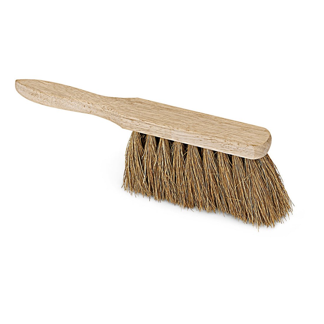 The Nölle Profi-Bürste industrial hand broom, 28 cm natural coconut, has a light wooden handle and stiff brown, downward-angled bristles - ideal for industrial cleaning. Pictured is 1 piece from Nölle Profi Brush Brush & Paintbrush Technology e.K. on a white background.
