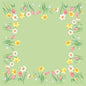 The Dunisilk MD Spring Melody 84x84 cm tablecloth by Duni GmbH features a light green background with a border of watercolor flowers, including tulips and daffodils - ideal for elegant spring table decoration. Pack of 20 pieces.