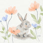 A watercolor illustration of a gray rabbit with pink and blue flowers adorns the Bunny Bloom napkins 33 cm 3-ply 1/4-fold by Duni GmbH (250 pieces), ideal as charming table decoration for Easter. The rabbit is slightly facing to the right.