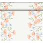 The Bio-DC-Tete a Tete 0.4x24m by Duni GmbH features a white background bordered at the top, left, and right edges with orange and blue flowers and green leaves in watercolor style, leaving the center largely free for sustainable decoration.