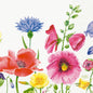 The napkins 33 cm 3-ply Flowy Meadow paper napkins by Duni GmbH (50 pieces) are decorated with colorful floral motifs on a white background and bring stylish charm to any party table.