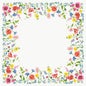 A white, square frame, surrounded by bright watercolor flowers and green leaves, reminiscent of the elegant, biodegradable Bio-Dunicel centerpiece. 84x84cm Flowy Meadow by Duni GmbH - perfect for table decoration. The center remains free for your design.