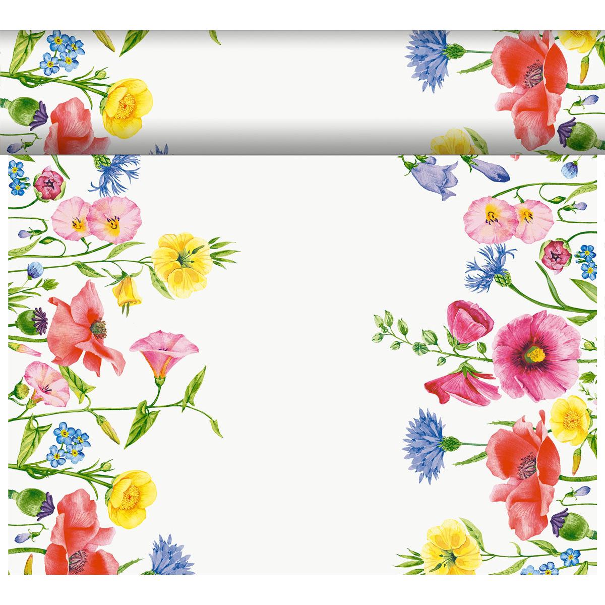 Flowers in watercolor style frame a white rectangle - perfect for notes or invitations. Beautiful and ideal for sustainable decoration with the eco-friendly product Bio-DC-Tete a Tete 0.4x24m by Duni GmbH.