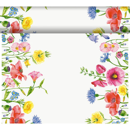 Flowers in watercolor style frame a white rectangle - perfect for notes or invitations. Beautiful and ideal for sustainable decoration with the eco-friendly product Bio-DC-Tete a Tete 0.4x24m by Duni GmbH.