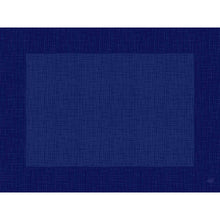 The Bio-Dunicel Set 30x40 Linnea dark blue from Duni GmbH is a rectangular blue placemat with a textured cross-hatch pattern and a darker border, made from biodegradable material - ideal for stylish table decoration.