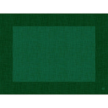 The Bio-Dunicel-Sets 30x40 Linnea Jägergrün by Duni GmbH is a rectangular green mat with a cross-hatch pattern and a darker border. Perfect for eco-friendly disposable sets, its simple geometric design has no additional decorations. Package: 100 pieces.