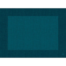 A stylish, biodegradable Duni GmbH Bio-Dunicel set 30x40 Linnea ocean teal placemat with fine crosshatch pattern and dark edge - perfect for a sustainable table setting. Pack of 100 pieces.