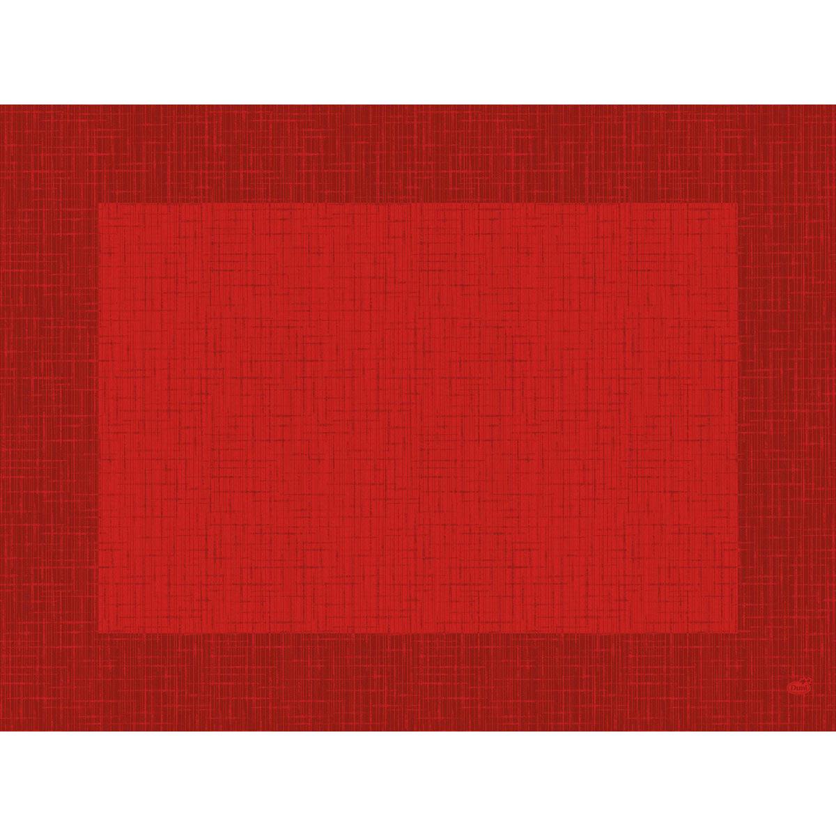 The Bio-Dunicel Sets 30x40 Linnea red by Duni GmbH are high-quality red, rectangular placemats with a cross structure and darker edge made from biodegradable material - ideal for eco-friendly table settings.