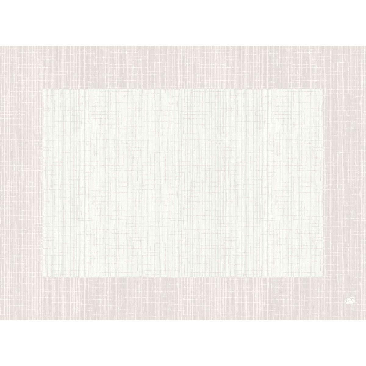 The Bio-Dunicel Sets 30x40 Linnea white by Duni GmbH are high-quality, eco-friendly placemats with a light pink, textured edge and a white, subtly patterned center - ideal for adding sustainable elegance to your table.
